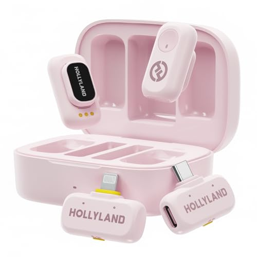 Hollyland LARK A1 Wireless Mini Microphone for iPhone15/16 & Android, Pure Sound, Noise Cancelling, Magnetic Microphone for YouTube, TikTok, Podcast, Vlogging (Pink, (2TX+2RX+Charging Case)-Pink)