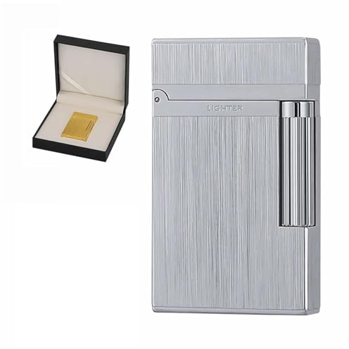 Accendino a cherosene in ottone con coperchio a ribalta - Accendino a combustione laterale in metallo spazzolato, fiamma morbida classica, regalo for la festa del papà (carburante non incluso)(Silver)