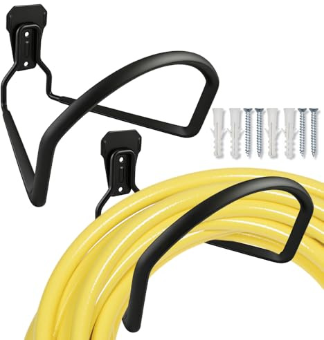 Agarte 2 Pcs Garden Hose Holder, Wall Mounted Solid Hosepipe Holder, Weather Resistant Hosepipe Holders for Outside Yard Water Hose Extension Cords, Black (Including Accessories)