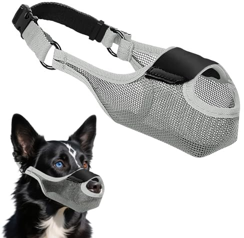 MOTIBACK Maulkorb Fuer Hunde Verstellbar Netzgewebe Atmungsaktiv Giftkoederschutz Anti Bell Beissen Kauen Maulkorb Fuer Kleine Mittlere Grosse Hunde Grau (S)