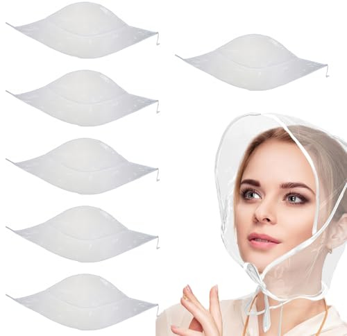 6 Pieces Rain Bonnet with Visor Clear Rain Caps, Waterproof Plastic Hat Adjustable Reusable Portable Rain Hood for Unisex Men Women Rain Wear Protect Hairstyle （White Edge）