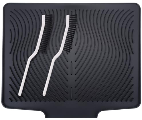 LUXHEIM Silicone Draining Mat, Dish Drying Mat with 2 Cleaning Brushes | Non-Slip Sink Drainer Mat, Heat Resistant Folding Draining Board Mat for Kitchen Counter, Sink, 40×33 cm