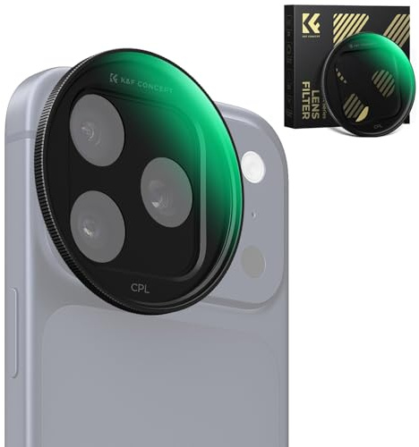 K&F CONCEPT Snap-On CPL Filter kompatibel mit iPhone 17 Pro/Pro Max | Schwarz, 11,2g extrem Leichter VND-Filter mit Snap-On Deco-Halterun, AGC-Glas mit 28-Schichten-Beschichtung, FA301