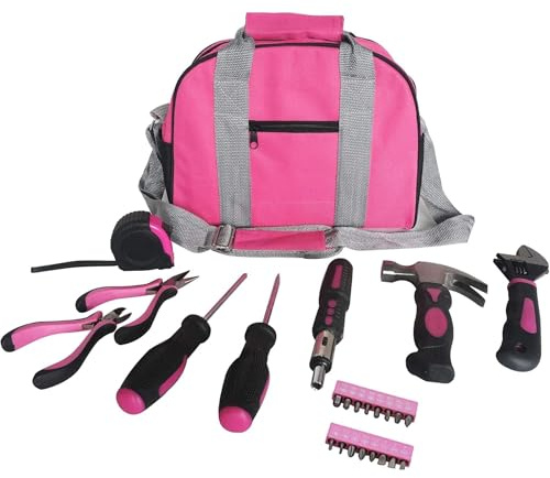 Rosa Tool Kit Werkzeugtasche DIY Set beinhaltet rosa Hammer, rosa Zangen, rosa Schraubendreher in rosa Tragetasche 25pcs
