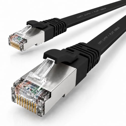 15m - black - 1 piece CAT.7 Gigabit Ethernet LAN ribbon ribbon cable (RJ45) network cable raw cable (10Gbit/s) installation cable flat slim compatible with Cat.5 - Cat.5e - Cat.6