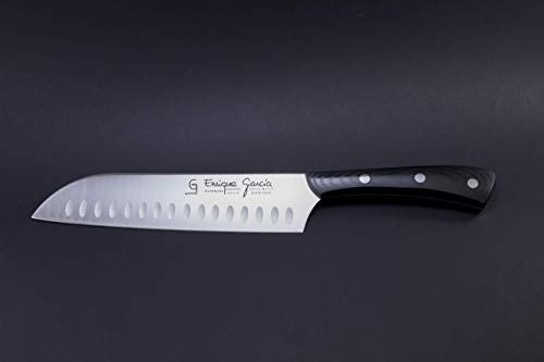 GC Enrique García Cuchillo Cocinero Japonés Santoku Alveolado 18 cm Mango Micarta Negra Acero X50CrMOV15