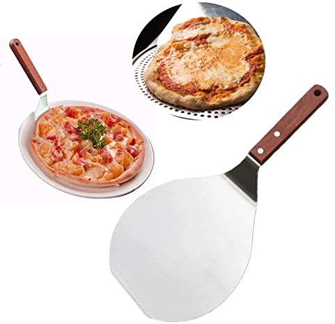Paletta per pizza Hebudy Round Pizza Peel Pala per torta in acciaio inossidabile con manico in legno per cottura della torta per pane 7 pollici su forno a pietra per pizza e grill