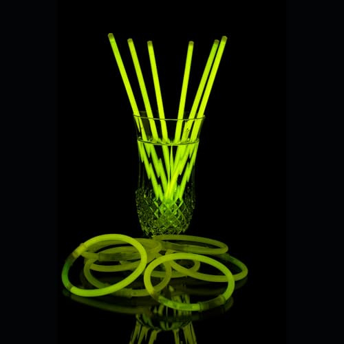 UV FLOOR - Lot De 100 Bracelets Fluo Lumineux + 100 Connecteurs - Qualité Premium - Accessoire Lumineux - Fluorescent - Fête - Déguisement - Jaune Néon