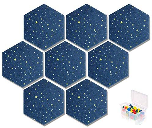 Yoillione Sechseckig Memoboard Filz Wandaufkleber, Blau Memoboard Bunte Filzboard Bulletin Board Memo Wand Pinnwände Küche Selbstklebend Filzpinnwand, Wanddekoration für Büro Küche