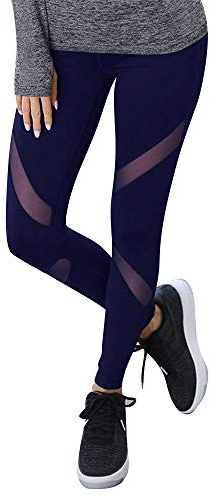 GoVIA Mujer Ropa Deportiva Leggings Mesh Fitness Mujeres Yoga Pantalones Malla Costura Deporte Gym Medias 4107 Azul Oscuro L/XL