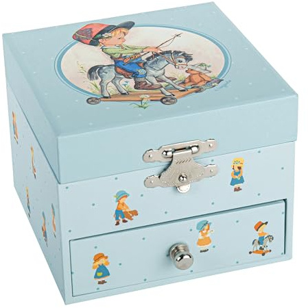 Trousselier - Eschaukelpferd - Kindheitserinnerungen - Schatzkiste & Musikschmuck - Spieluhr - Ideales Kindergeschenk - Musik Serenade von Schubert - Farbe Himmelblau
