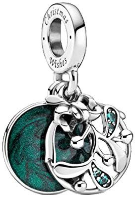 SANHUA Charm Winter Christmas Mistletoe Christmas Charm Beads Fits Original Bracelet Necklace For Female Wife Mom Diy 925 Sterling Silver Jewelry