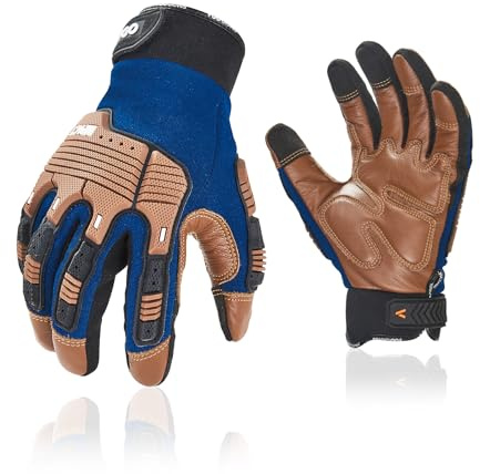 Vgo... 1Paar Sicherheits-Leder-Arbeitshandschuhe, Mechaniker-Handschuhe, Schlaghandschuhe, Rigger-Handschuhe, Anti-Vibration, Heavy Duty (CA7725IPWR)