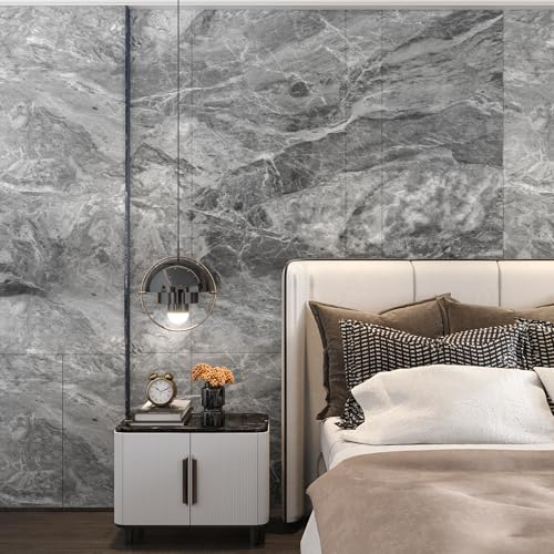TOTIO Grey Marble Vinyl Self Adhesive Wallpaper Peel Stick Gray Concrete Vinyl Wrap Kitchen Bathroom Countertop Contact Paper Matte Thicken 16x354 inch Waterproof Furniture Sticker Wall Sticker