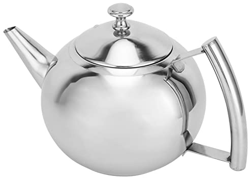 Uadme Runde Teekanne aus Edelstahl,doppelwandige Teekanne aus Stahl,heller Teekessel, tropffreie Teekanne mit Filter zum Aufbrühen von losen Blättern und Teebeuteln (1L)