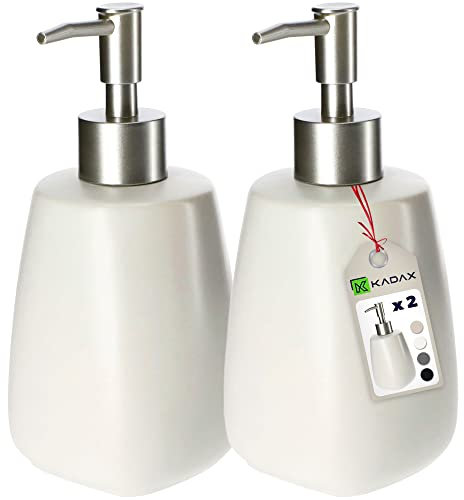 KADAX Dispenser di Sapone Liquido 400 ml, Dosasapone in Ceramica, Portasapone per Detersivo Piatti, Accessori per Bagno e Cucina (Set di 2, Crema)