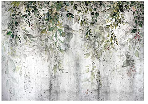 Papel Pintado Hojas Verde Plantas Naturaleza Hormigón Vintage - Incluye Pegamento - Fotomurales Pared Tejido No Tejido Decorativos Murales Fotográfico XXL Moderno Decoración de Paredes (416x290 cm)
