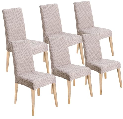 LANSHENG Stuhlhussen 6er Set, Waschbarer Stuhlhussen Schwingstühle, Taupe | Stretch Stuhlhussen Schwingstühle, Universal Hussen für Stühle, Küchen, Restaurants und Hotels