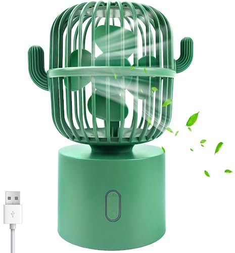 Desk Fan, Cactus USB Fan, 80° Rotation Oscillating Fan, 3 Speeds Strong Airflow, 7 Inch Portable Small Fan, Personal Fan for Desk Decoration, Green Table Fan