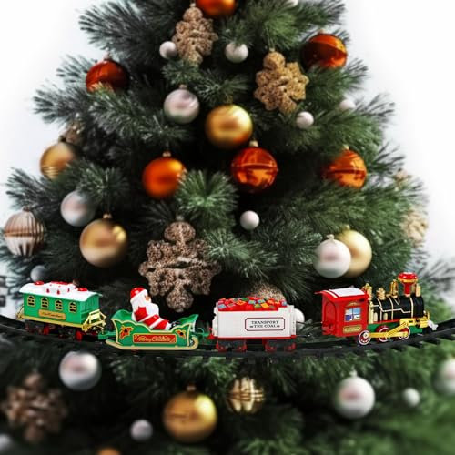 EVERGD Christmas Train Set around the Tree with Light & Sound Electric Train Sets for Kids Toy Train Set Home Festive Decoration Battery Operated