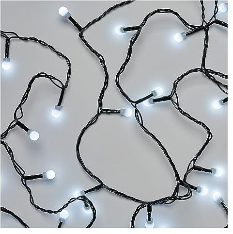 EMOS Cadena de luces LED Cherry blanco frío para interiores y exteriores, cadena de luces navideñas de 20 m de largo con 200 leds en forma esférica, Ø 1 cm, 8 modos de luz, fuente de alimentación y