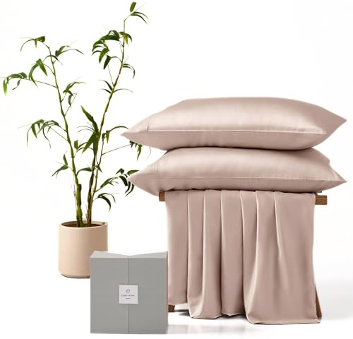 Cube Home - Luxury 3 pcs Bedding Set (200x200cm Duvet Cover + 2 75x50cm Pillowcases), 100% Natural Bamboo, Soft, Breathable, Anti-Allergy, Anti-Bacterial - Double Bed - Camel