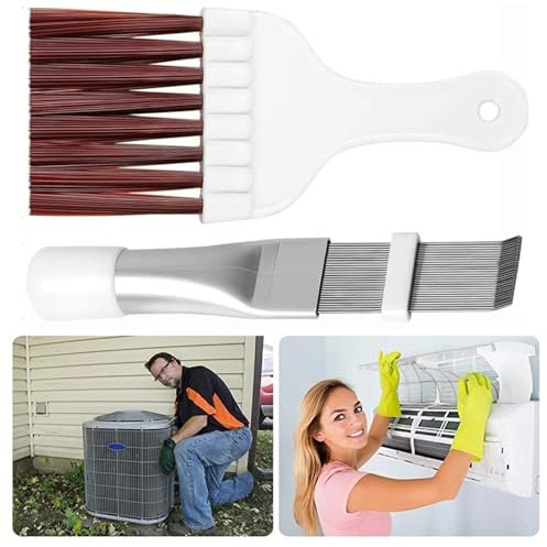 Brosse de Nettoyage Condenseur de Climatiseur,Brosse de Climatiseur,Nettoyage Climatisation Brosse Acier Inoxydable,Peigne à Condensateur Climatiseur,Peigne à Ailettes,2 Pièces