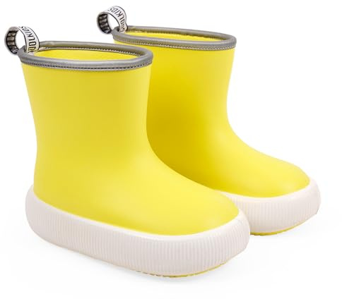 PERLETTI Botas Agua Niño Niña con Suela Gruesa Antideslizante - Botas Lluvia Impermeables Niños Niñas 3 4 5 6 Años Ultra Ligeras - Bota infantil con Borde Reflectante Multicolor (Amarillo, EU 28/29)