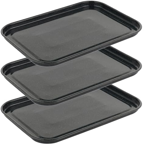 Salter COMBO-9021 Baking Tray Set – 3 Pack, 40 cm Vitreous Enamel Coated Steel Flat Oven Pan, Large Cookie Sheet, Bakeware for Baking/Roasting, PFAS-Free, Dishwasher Safe, Oven Safe to 230°C, Black