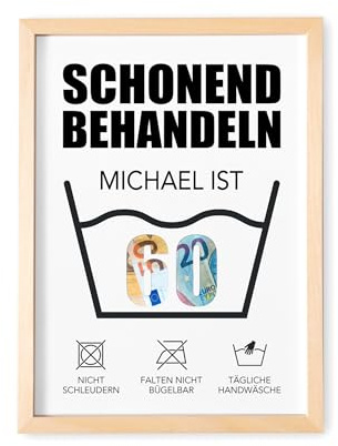 DEL MÀ Unique & Personal Geldgeschenk 60. Geburtstag Schonend Behandeln 60 Bild personalisierte Geldverpackung Verpackung Geld Geburtstagsgeschenk für Mann & Frau (mit oder ohne Rahmen)