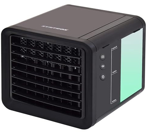 Syntrox Mini Luftkühler mit Wasserkühlung Trivaria | Verdunstungskühler, Luftbefeuchter, Lufterfrischer, USB-Anschluss, Sommerkühlung, Camping-Luftkühler (Schwarz)