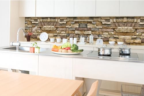 Küchenrückwand Folie Selbstklebend STRUKTURIERTE STEINMAUER 350 x 60 cm | Klebefolie - Dekofolie - Spritzschutz für Küche | Made in EU