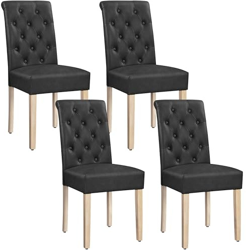 Yaheetech Esszimmerstühle 4er Set Küchenstuhl Sitzfläche aus Kunstleder | Polsterstuhl mit hoher Rückenlehne und Massivholzbeine, bis 125 kg Belastbar, fürs Esszimmer/Wohnzimmer/Schlafzimmer/Küche