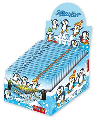 Lutz Mauder Kinder Pflaster Display Set mit 20 Pflasterbriefchen Pinguine mit je 10 Pflastern in 2 Größen (200 Einzelpflaster), Kita, Kindergarten, Arzt, Hort, Erzieher, Geburtststag, Gastgeschenk