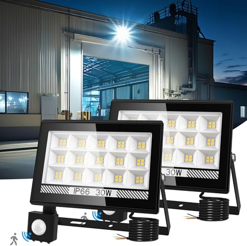 NATPOW Led Strahler mit Bewegungsmelder außen, 30W LED Strahler Fluter mit IP66 Wasserdicht 6000K Superhell Scheinwerfer Außenstrahler für Garten Garage Sportplatz Hinterhof