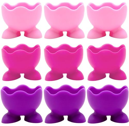 Juego de 9 hueveras de silicona, juego de hueveras, soporte para huevos hervidos, cocina colorida para cocina, huevos hervidos, pila de desayuno y soportes para hueveras
