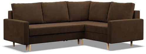 Mebligo - Ecksofa mit Schlaffunktion und Bettkasten Blank, Eckcouch mit Ottomane Rechts, Sofa L Form 226 x 175 x 92 cm, Couch mit Bonellfedern, Ecke Sofa Wohnzimmer, Schlafsofa - Braun