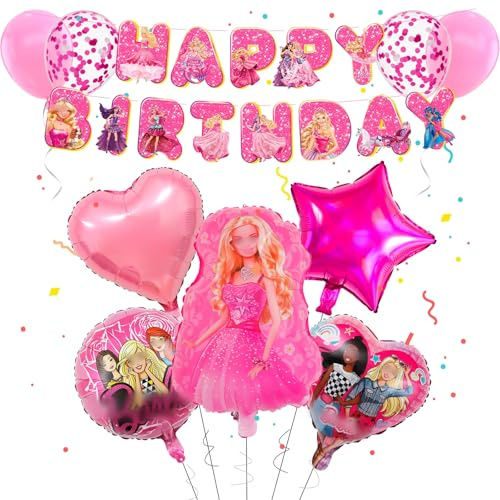 Luftballons Geburtstag Deko Mädchen Rosa Balloon Geburtstagsdeko Prinzessin Folienballons Happy Birthday Banner Kindergeburtstag Deko Girlande für Thema Party Supplies Deko