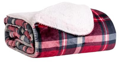 Acomoda Textil – Manta de Sedalina con Borreguito 140x180 cm Extra Suave, Cálida y Cómoda Ideal para Cama, Sofá, Sillón y Viaje. Mantita Ligera de Invierno de Cuadros para Uso Diario.