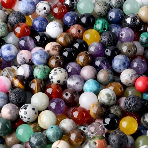 Edelstein Perlen 8mm, 100 Stk Naturstein Perlen zum Auffädeln für Armbänder | Edelstein Perlen, Naturstein Perlen, Perlen zum Auffädeln, Runde Kristallperlen, Schmuckherstellung, Perlen für Erwachsene