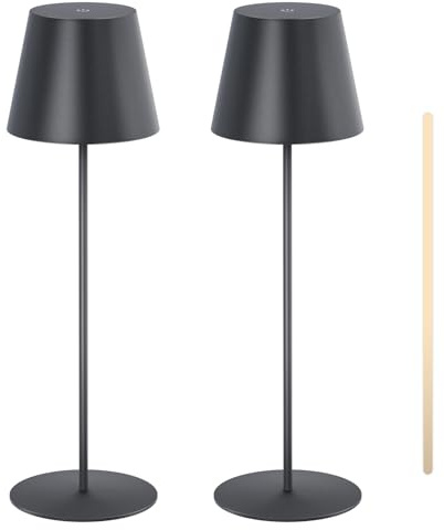 MALUX 2 Stück LED Tischlampe kabellos mit Touch,Indoor & Outdoor Wiederaufladbar LED Akku Tischleuchte,3 Farbtemperatur Stufenlos Dimmbar,Timer-Funktion, LED Lampe Akku Outdoor Lampe (Schwarz)
