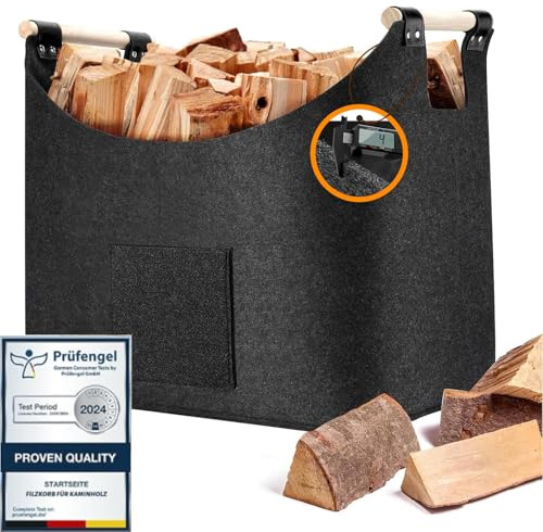 Pizsieat XL 50L Cesta Leña, 45x32x38cm Grande Cesta Para Leña Interior,4mm Espesar Fieltro Gris Cestos Para Leña con Desmontable Asa + Bolsillo Frontal,Leñero Exterior para leña, la compra, periódico