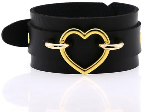 CAZSTYK Gothic-Punk-Armband mit schwarzer Herzkette, Vintage-Herzschnalle, Lederschmuck für Damen, perfekt für einen eleganten Stil, Gold Pfirsich Herz Bla, einzeln