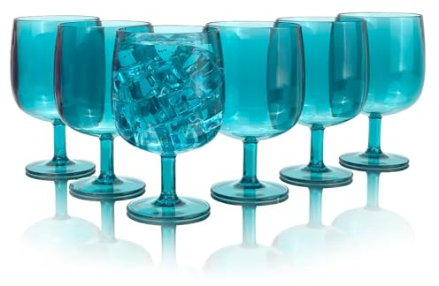 Yanglonghui Lot de 6 verres à vin en plastique incassable de 355 ml en acrylique coloré, empilables, passent au lave-vaisselle, sans BPA, parfaits pour les fêtes (cyan, 355 ml)