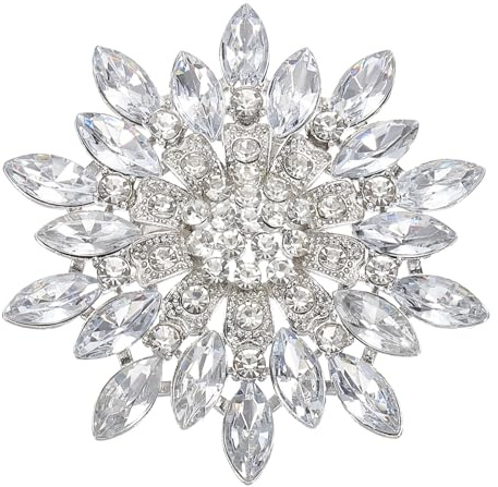 PATIKIL Broche de Tournesol en Strass, Blanc, Broche, Bijoux, Fleur, Artisanat, Fêtes, Blanc