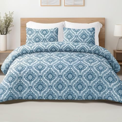 Bettdecke 200x220 Ohne Bezug Nutzbar, Blumenliniendruck Bettdecken Waschbar Ganzjahresdecke Retro Stil 4 Jahreszeiten Steppdecke, Bettzeug Microfaser mit 2 Kissenbezug für Sommer Winter Doppelbett