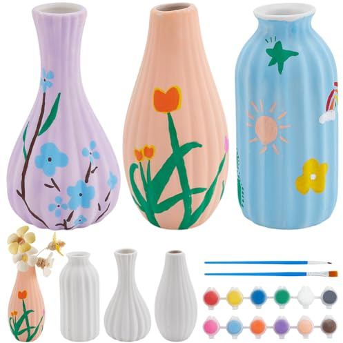 WEBEEDY 3 Größen Keramiktöpfe Malset DIY Keramikvasen Set Für Erwachsene Anfänger Bemale Deine Eigene Keramik Unbemaltes Weißes Keramikvasen Dekorationsset Für Schreibtisch Geburtstagsgeschenk