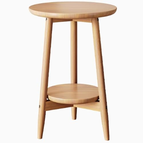 Petite Table d Appoint Ronde 2 Niveaux de Stockage Conception de Structure Triangulaire Table d'Appoint Bois，Approprié Salon Chambre，Couleur Noyer，Couleur Bois(Wood Color,50 * 60.5cm*41cm)