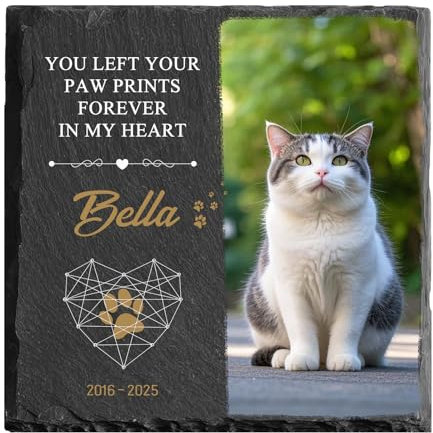 MOMGEGE Gedenksteine ​​für Haustiere für Hunde und Katzen, Personalisierte Grabstein Tafel für Haustiere, Gedenkstein für den Garten, Grabmarkierungen für Haustiere (Schwarz, 10 * 10cm)