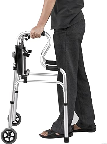 WDWDW Andador Plegable con Asiento de Cuero, Ligero, para Adultos Mayores, discapacitados, Mujeres, con Ruedas, Altura Ajustable, Asistencia para escalones Interior y Exterior, el Doble de Comodidad
